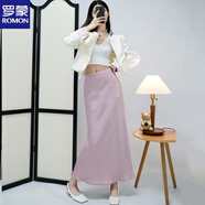 羅蒙（ROMON）高級感醋酸緞面魚(yú)尾裙半身裙女夏季高個(gè)子中長(cháng)款荷葉邊a字包臀裙 櫻花粉-長(cháng)款 絲滑彈力緞 L (28/ 建議106-115斤)