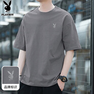 花花公子（PLAYBOY）短袖T恤男純棉夏季男士高端半袖圓領(lǐng)上衣服寬松休閑潮牌體恤