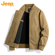 吉普（JEEP）外套男士飛行員夾克春秋季工裝棒球領(lǐng)美式復(fù)古上衣男裝 卡其 XL