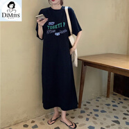 堤姆斯T恤連衣裙女長(cháng)款夏季歐貨微胖女生寬松過(guò)膝長(cháng)裙懶人裙休閑衛衣裙 黑色 商場(chǎng)同款 2XL 建議140-190斤 商場(chǎng)同款