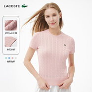 LACOSTE法國鱷魚(yú)女裝25春夏新款時(shí)尚絞花短袖套頭針織毛衣|AF7214 ADY/淺粉色 L 40
