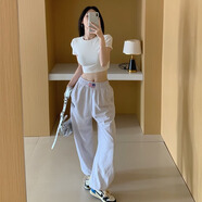 多菲尼森短袖T恤女美式辣妹綁帶美背夏季修身內(nèi)搭設(shè)計感黑色短款露臍上衣 露背鏤空短袖 白色 均碼