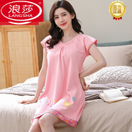 浪莎（LangSha）睡裙女士夏季純棉薄款短袖2025年新款夏天連衣裙子家居服睡衣女款 C1010 L 女(95-115斤)