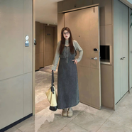 索宛亦（SUOWANYI）大碼女裝夏季穿搭套裝2023新款韓版胖mm遮肉顯瘦微胖女裝兩件套潮 罩衫加復古藍裙子 4XL 建議180-200斤