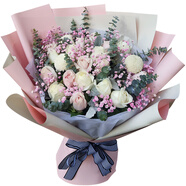 愛(ài)幺幺繡球玫瑰花束鮮花速遞同城配送北京上海深圳西安成都廣州生日禮物 U款19朵粉白玫瑰 平時(shí)價(jià)格