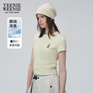 Teenie Weenie小熊T恤女2025年夏季新款多巴胺純色刺繡圓領(lǐng)短袖T恤女 淺黃色 L
