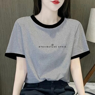 蘇檸檸純棉T恤女短袖2025夏季撞色正肩短袖女寬松顯瘦體恤衫上衣女 灰色（小英文字母） 3XL 建議130-145斤
