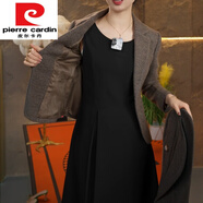皮爾卡丹（pierre cardin）OL春秋顯瘦呢料西裝套裝小個(gè)子綿羊毛女外套 兩：咖色西裝+黑色連衣裙（胸針) S (75-85斤)