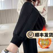 幻黛（HUANDAI）仿羊糕絨保暖休閑運動褲女冬季新款棉褲加絨加厚高腰束腳哈倫褲 黑色羊羔絨（DR318小腳款） XL 【建議120-135斤】