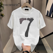 TOUCHPOINT輕奢潮牌 夏季字母數字印花純棉圓領(lǐng)短袖T恤男簡(jiǎn)約百搭透氣體恤衫 白色（數字7） 2XL (160斤到180斤)