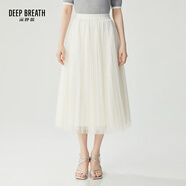 深呼吸DEEP BREATH女裝松緊高腰半身百褶紗裙A200279 米白 XL (5碼)