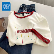 真維斯（JEANSWEST）t恤女2025夏季新款正肩撞色純棉短袖女休閑寬松潮流時(shí)尚百搭體恤 米磚紅 奇妙流星 XL