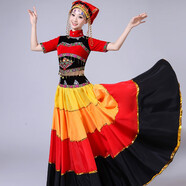 翱優(yōu)彝族服裝女 大擺裙洗春天舞蹈服哈尼舞蹈服彝族火把節(jié)服裝 中袖上衣加360度裙子加頭飾 130 兒童