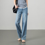 逸陽(yáng)長(cháng)直筒牛仔褲女2025年夏季新款薄款闊腿窄版褲子 洗水藍  28 
