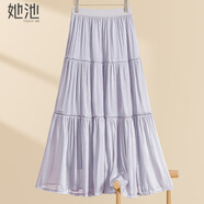 她池A字半身裙2026春裝新款女裝小清新溫柔拼接松緊腰中長(cháng)裙
