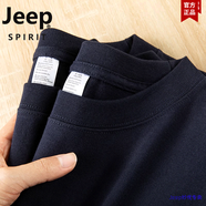 吉普（JEEP）品質(zhì)新疆棉重磅純棉圓領(lǐng)長袖T恤男士百搭寬松休閑內(nèi)搭打底衫衛(wèi)衣 藏藍色 -(厚實長) XL 建議125-145斤