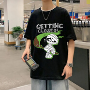 蘇愚100%純棉短袖t恤男夏季寬松潮流百搭帥氣ins情侶裝學(xué)生上衣體恤衫 240克-黑 S