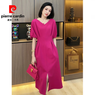 皮爾卡丹（pierre cardin）2025夏季新款女裝連衣裙長裙連身裙氣質(zhì)開叉裙子小個子顯瘦衣服 莓醬紅 L (建議100斤-115斤)