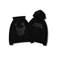 魯雅爾 日系慵懶風(fēng)kitty貓連帽衛衣女秋冬季加絨保暖上衣服復古寬松外套 黑色常規 L 【建議100斤到120斤】