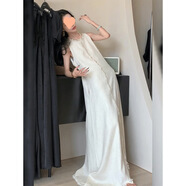 FHHUABD韓版小眾設計背心連衣裙夏季新款感法式溫柔蘇邊a字長(cháng)裙 白色 【模特同款】 S