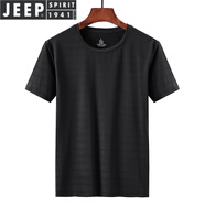 吉普（JEEP）輕奢300斤特大碼冰絲T恤男夏季加肥加大胖子速干滑料彈力運動短袖 黑色【男】 XL
