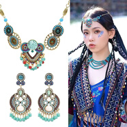 彌俏藏耳墜云南旅游民族風(fēng)配飾復古藏銀蓮花吊墜長(cháng)款項鏈毛衣鏈孔藍耳 貓頭鷹項鏈+耳環(huán)