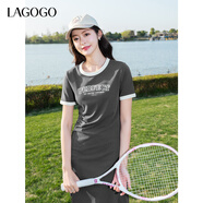 LAGOGO美式復古純欲收腰連衣裙女拉谷谷2025年夏季新款開(kāi)衩裙子 深灰色 M