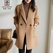 AEMAPE毛呢外套女2025秋冬季新款女裝寬松上衣外套女中長款簡約百搭大衣駝色L 建議100-115斤