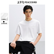 太平鳥(niǎo)男裝T恤【高彈力】重磅刺繡T恤夏寬松體恤衫# 云霧白 第一批 L