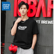 真維斯（Jeanswest）【商場同款】男裝純棉T恤2025春季新款國潮風(fēng)印花圓領(lǐng)套短T 黑色201A M
