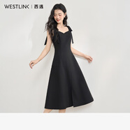 西遇法式赫本風(fēng)氣質(zhì)蝴蝶結(jié)吊帶裙女2025夏季簡(jiǎn)約高級(jí)感連衣裙 黑色 M