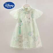 迪士尼（Disney）旗袍女童夏款漢服兒童復(fù)古洋氣裙子小女孩唐裝衣服童裝生日服 綠色-戴安娜旗袍jyt 90
