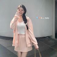 蝶霓斯衛(wèi)衣運(yùn)動半身短裙女2025新款夏季a字裙粉色半裙子 粉色套裝(衛(wèi)衣+裙子) M