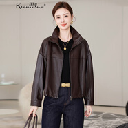 卡搭（kraallda）正宗真皮皮衣女外套秋冬季新款高級感頭層綿羊皮短款寬松外套女裝 紅咖色 XL （參考體重：141-155斤）