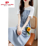 皮爾卡丹（pierre cardin）夏季薄款拼接假兩件牛仔連衣裙女夏裝2025新款氣質(zhì)小個(gè)子中長(cháng)裙子 牛仔藍色 2XL [126-140斤]