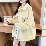 以純 YISHION彩色紐扣牛仔外套女春秋2025新款初高中學(xué)生寬松甜美小眾夾克上衣 杏色 M
