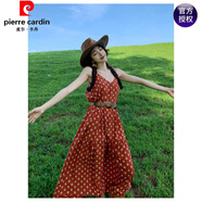 皮爾卡丹（pierre cardin）新疆旅游穿搭波西米亞長裙雪紡連衣裙拍照吊帶裙沙漠紅色裙子女夏 紅色連衣裙 M