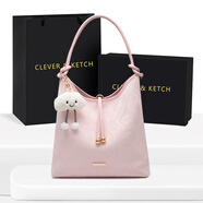 CLEVER & KETCH包包女包磨砂托特包2025新款上課通勤水桶包 生日禮物送女友 粉色水波紋