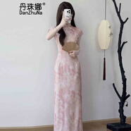 丹珠娜（DanZhuNa）新中式連衣裙女裝2025夏季新款氣質(zhì)改良國風(fēng)少女旗袍改良裙子夏天 9710粉色旗袍（無飾品） M