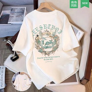 Lee Srtroi純棉短袖t恤男夏季2025新款潮牌印花寬松百搭休閑半袖體恤男生潮 白色 M （100-120斤）
