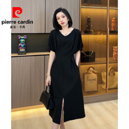 皮爾卡丹（pierre cardin）2025夏季新款女裝連衣裙長(cháng)裙連身裙氣質(zhì)開(kāi)叉裙子小個(gè)子顯瘦衣服 黑色 2XL (建議130斤-145斤)