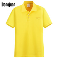 DONNJUNN刺繡純棉POLO衫男士T恤短袖保羅翻領(lǐng)t夏季全棉中年爸爸男裝體恤衫 黃色/刺繡 L /適合140-160斤