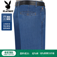 花花公子（PLAYBOY）棉牛仔褲春夏薄款中年寬松直筒商務(wù)休閑中老年爸爸男褲 1668-1淺牛仔藍 30