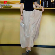 皮爾卡丹（pierre cardin）琉璃紗冰絲顯瘦闊腿褲裙2025夏季新款氣質(zhì)高腰寬松垂感千褶褲子 香檳色【冷淡風(fēng)感褲子/高腰褲/設(shè) 4XL :建議180-200斤