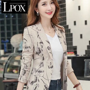 LPOX女裝外套2025年新款修身短款女裝長(cháng)袖女式外套小西裝薄款外套女 杏色灰葉小西裝 XL [建議115-125斤]
