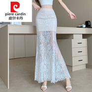皮爾卡丹（pierre cardin）針織白色薄款假兩件蕾絲鉤花半身裙女夏季超好看百搭直筒包臀透明 杏色【半身裙/百褶/屁簾/花苞蓬 S 建議80-90斤