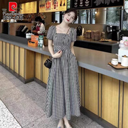 皮爾卡丹（pierre cardin）夏季女裝2025新款長(zhǎng)裙大碼胖mm法式氣質(zhì)收腰顯瘦減齡格子連衣裙女 格子連衣裙 XL 【建議120-140斤】
