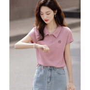 德瑪納【空氣層甄選】夏季智感小飛袖Polo領(lǐng)打底衫花朵刺繡女式t恤