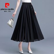 皮爾卡丹（pierre cardin）中國風雪紡半身裙女夏季中長款高腰百褶大擺垂感a字裙子2025新款 黑色 XH6151 均碼 (建議90-145斤左右)