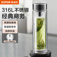 蘇泊爾（SUPOR）玻璃杯大容量商務(wù)辦公杯泡茶杯雙層加厚玻璃水杯車(chē)載杯子 閃耀黑 380ml